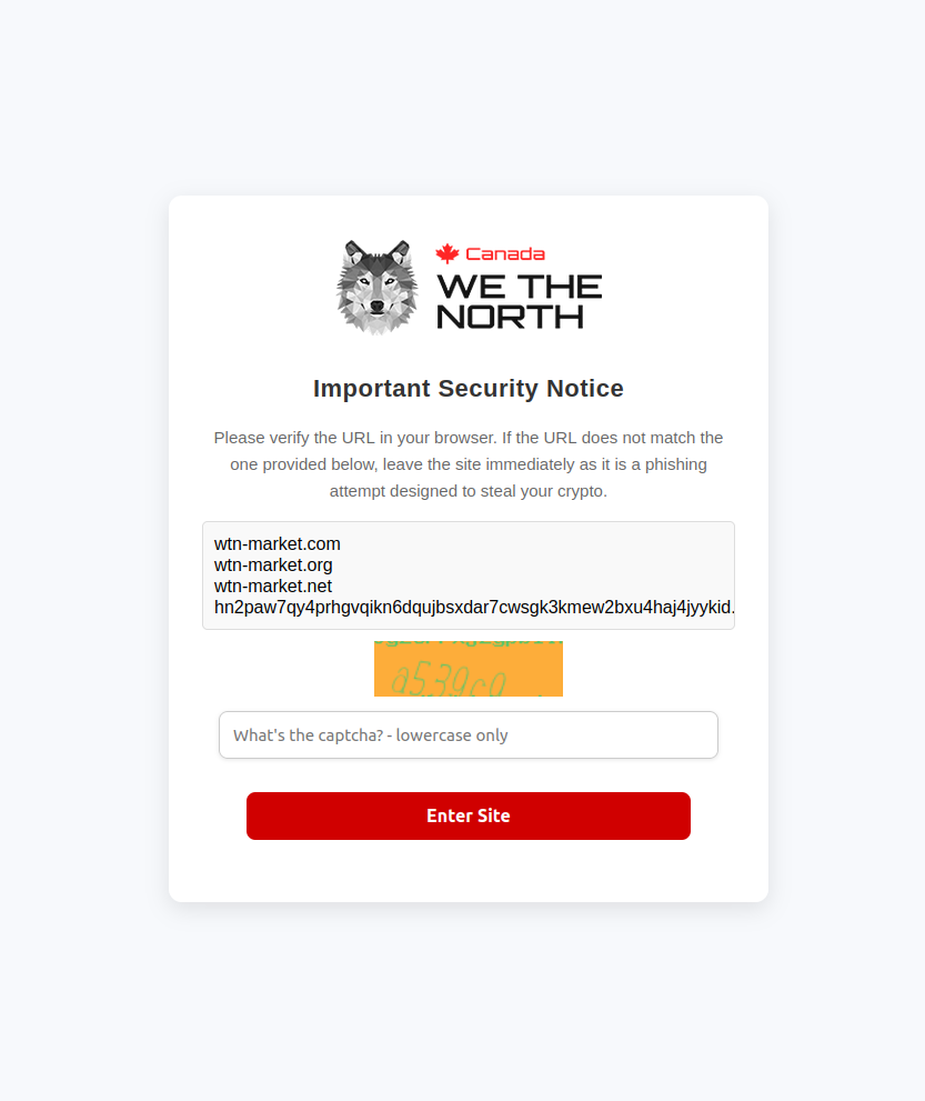 CAPTCHA Example - WeTheNorth Market Security Verification