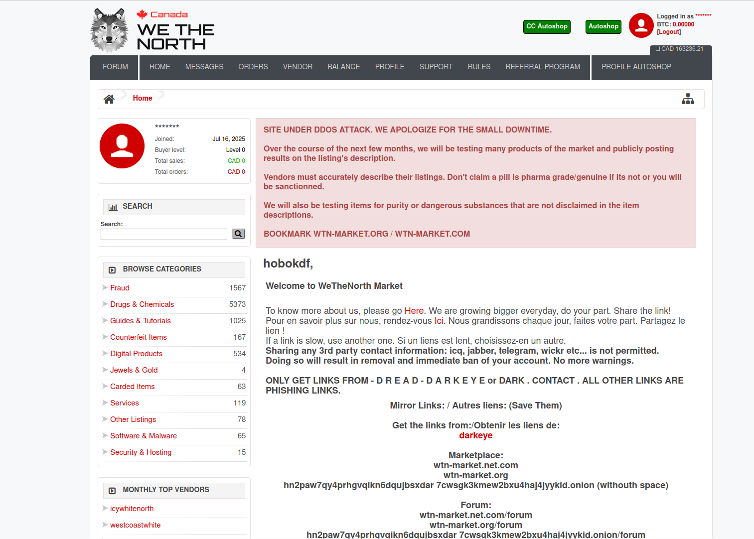 WeTheNorth Market Interface - Main Dashboard